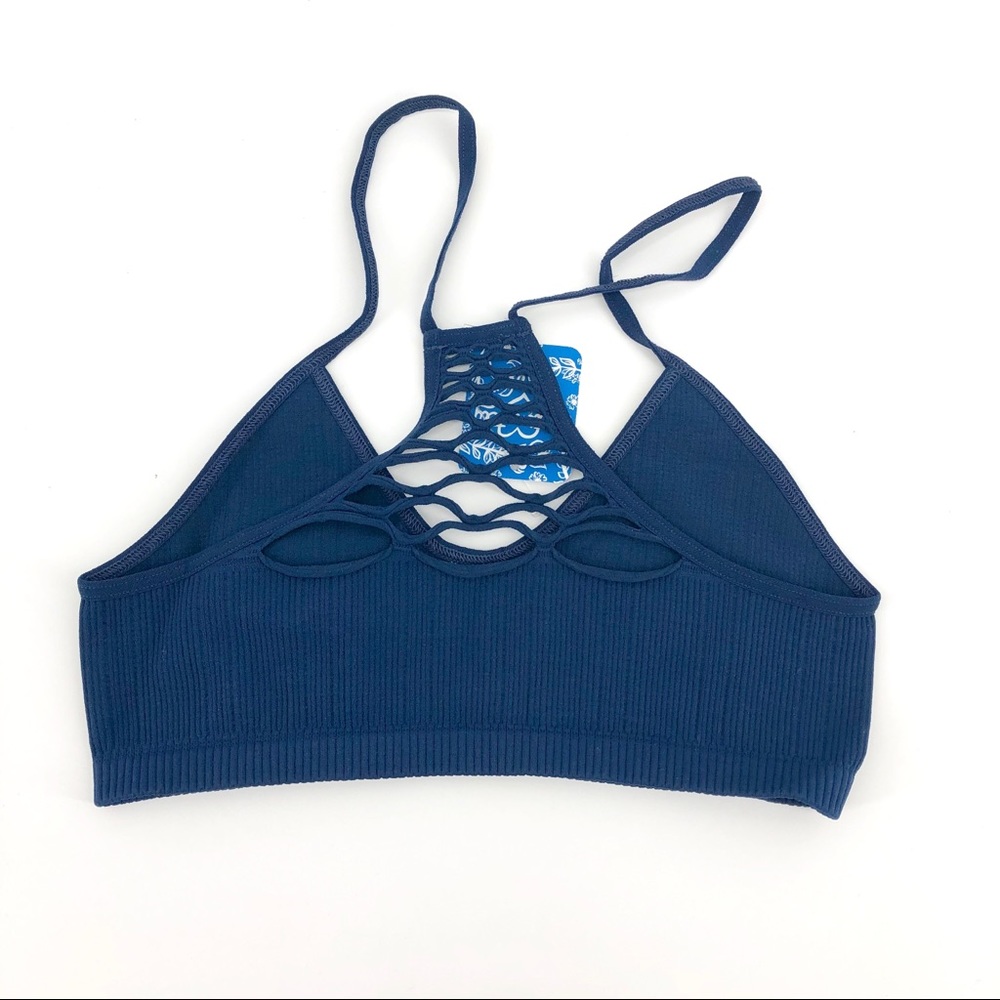 Free People Ribbed Bralette XS S Navy New - Picture 2 of 3